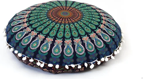 Miniatura 13 de CRAFT KALA Funda de cojín redonda de 22 pulgadas, diseño de mandala bohemio, para meditación, para sala de estar, sala de yoga, hogar, dormitorio