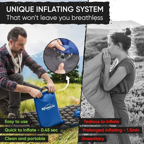 Miniatura 5 de Powerlix - Colchoneta inflable ultraligera y compacta con bolsa de inflado, bolsa de transporte y kit de reparación, ideal para acampar, mochilero