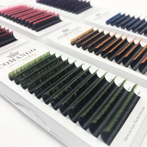 Miniatura 4 de CoMango - Extensiones de pestañas de color verde degradado 0.07, rizo C de 0.315-0.551 pulgadas, bandeja mixta, extensiones de pestañas de volumen