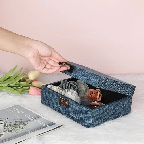 Miniatura 5 de Hipiwe Caja del cofre del tesoro, caja de joyería decorativa de madera con cierre, caja de recuerdos, caja rectangular organizadora de joyas, caja
