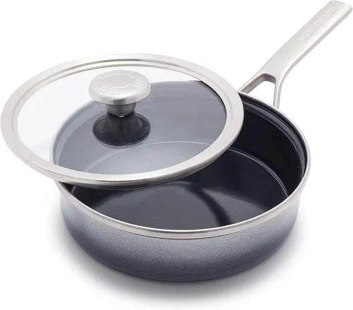 Miniatura 10 de Merten & Storck Utensilios de cocina esmaltados con núcleo de acero hecho a mano europea, sartén de 3 cuartos de galón con tapa, inducción, sin PFAS