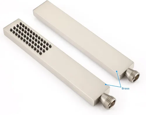 Miniatura 5 de Asyas Cabezal de ducha de mano de níquel cepillado de latón macizo con conector de pared ajustable, soporte de ducha y manguera, cuadrado de alta