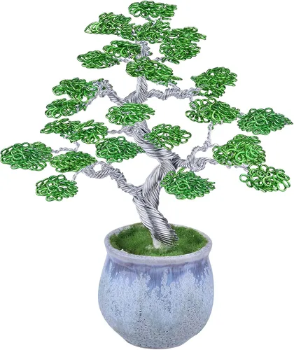 rockcloud Escultura de árbol de dinero de alambre de aluminio con base de cerámica, bonsái de Feng Shui, decoración de oficina en casa para suerte y