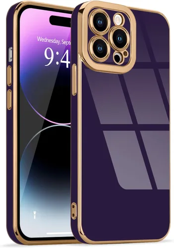 Miniatura 42 de Lafunda Diseñada para iPhone 13 Pro, fundas lujosas con chapado lindo para mujeres y niñas, elegante borde dorado, a prueba de golpes, TPU con funda