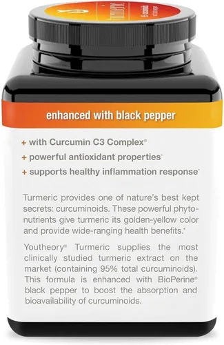 Miniatura 5 de Youtheory Cúrcuma Extra Strength - 1,000 mg - Apoya la salud muscular y articular* - Contiene biopotenciadores, curcuminoides y extractos de hierbas