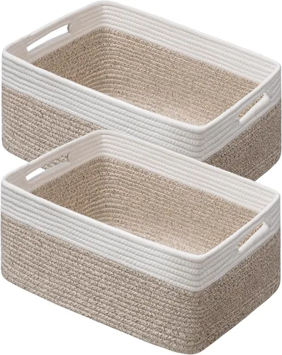 Miniatura 30 de UBBCARE Paquete de 2 cestas de almacenamiento para organizar, cestas de estante con asas, cestas de almacenamiento tejidas para estantería/estante