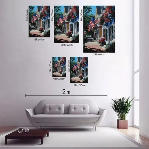 Miniatura 3 de JDBeehpy 1pcs Framed American Flag Wall Art Patriotic Poster Printing July 4th Patriotic Wall Decoration Street View Flower Painting Farmhouse