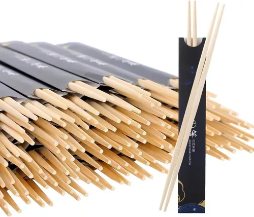 Miniatura 7 de 100 pares de palillos desechables de bambú separados con banda de papel para ir palillos de doble punta, 9.5 pulgadas (marrón)