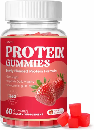 Gomitas de proteínas, 5.08 oz de proteína por botella, cero azúcar, bajas en calorías, proteína para vitalidad diaria, sin culpa y fácil de Rojo