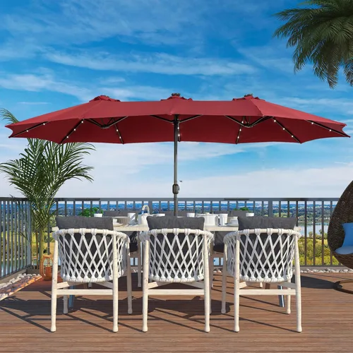 Miniatura 8 de Boyel Living Sombrilla de patio de 15 pies con base incluida, sombrilla de doble cara para exteriores, sombrilla extragrande para patio Rojo