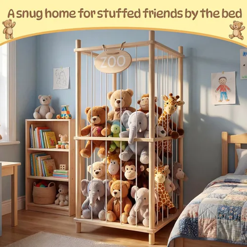 Miniatura 7 de Almacenamiento y organizador de animales de peluche, bonito soporte de juguetes de zoológico con cuerda elástica, 36 pulgadas, gran capacidad