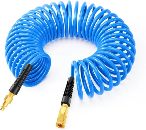 GASHER Manguera de aire de retroceso de poliuretano de 1/4" x 25FT con restrictor de curva, acoplador rápido industrial de 1/4" y enchufe