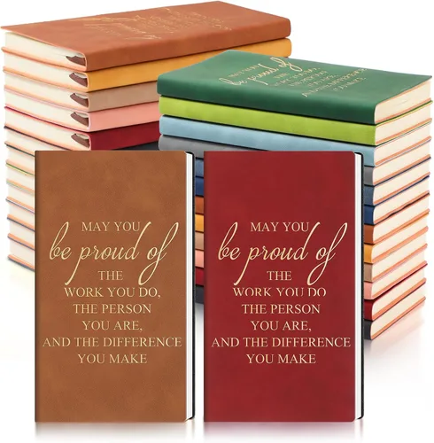 Ctosree Paquete de 24 regalos de agradecimiento a los empleados, diario de cuero A6 a granel con texto en inglés «May You Be Proud of The Work»,