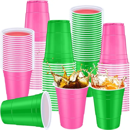 Miniatura 20 de Jingmore 90 vasos de plástico desechables para fiestas de neón, vasos de plástico desechables de 16 onzas, fiestas, matrimonios, despedidas