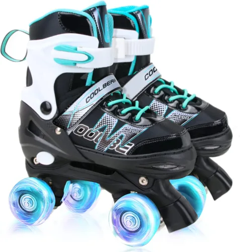 Patines en línea ajustables para niñas y mujeres, todas las 8 ruedas de los patines de niña brillan, iluminación segura y divertida para niños negro