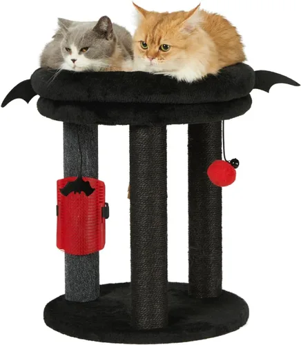Miniatura 10 de MECOOL Árbol pequeño para gatos 4en1, poste rascador con torre, cama suave, alfombra de sisal, postes de yute con tres juguetes de bola colgante