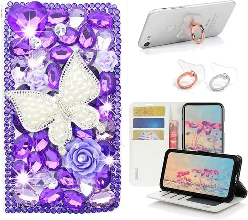 Miniatura 7 de Bling - Funda de piel con soporte para anillos, diseño 3D hecho a mano, 2 unidades, SBLDwRSSeries-6