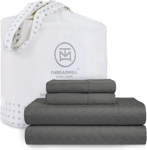 Miniatura 66 de Threadmill Sábanas 100% Algodón para Cama Tamaño King Juego de Sábanas de 4 Piezas para Cama King Suave, Transpirable y Ligero Satén de Damasco