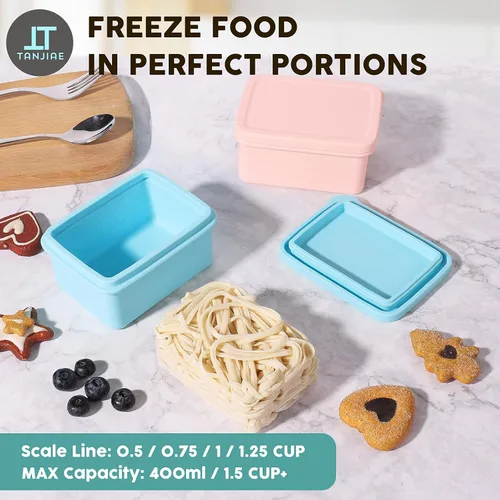 Miniatura 4 de Tanjiae Recipientes de silicona para niños, a prueba de fugas, recipientes pequeños para almuerzo con tapas para niños pequeños, 1 taza de moldes