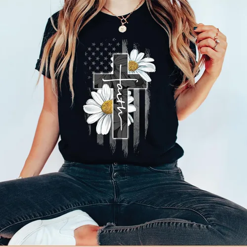 Miniatura 4 de Love in Faith Margarita de la bandera de la fe Camisetas cristianas para mujer Ropa basada en la fe Regalos cristianos