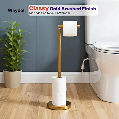 Miniatura 5 de Soporte de papel higiénico dorado, soporte de papel higiénico independiente con reserva para 4 rollos de repuesto, base resistente, estante