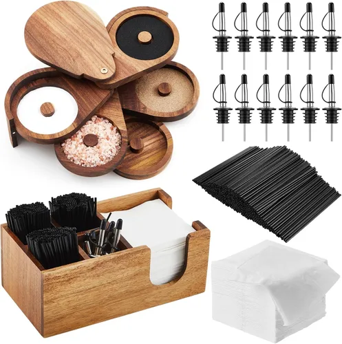 Miniatura 10 de Mifoci Juego de utensilios para bar con bandeja de vidrio de 3 niveles, herramienta para camarero con 12 piezas de vertedores clásicos de acero