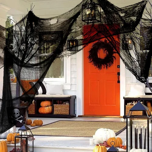 Miniatura 2 de Yunfan- Tela espeluznante de 9.84 yardas x 79 pulgadas + tela de araña para decoración de Halloween para fiestas en interiores, al aire libre