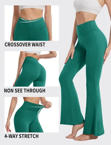 Miniatura 20 de ZOOSIXX Pantalones de yoga acampanados para mujer, leggings cruzados suaves con corte de bota