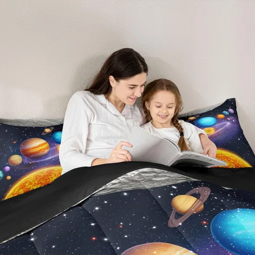 Miniatura 6 de Erosebridal Universe Galaxy - Juego de edredón para niñas y niños, juego de ropa de cama de galaxia para adolescentes, planeta, tierra, estrellas