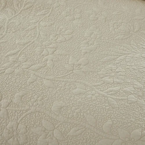 Miniatura 7 de Brandream Juego de Edredón Tamaño Queen de Algodón Beige con Estampado Floral y Enredaderas Matelassé Juego de Colcha con Volantes 3 Piezas