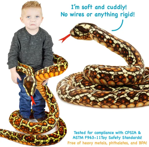 Miniatura 4 de TigerHart Bernard The Brown Python - Serpiente de peluche de 9 5 pies de largo