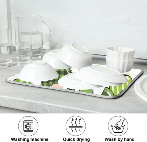 Miniatura 7 de Tapete de secado de platos de gnomos del día de San Patricio para encimera de cocina, tréboles, tapete de secado de microfibra, absorbente
