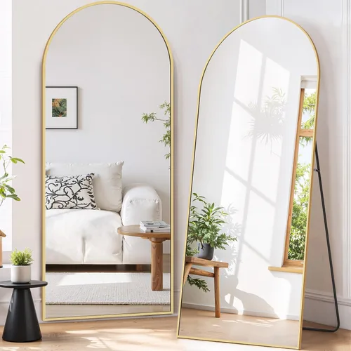 Miniatura 13 de Espejo de cuerpo completo de 71 x 26 pulgadas, espejo de cuerpo completo arqueado montado en la pared, espejos inclinados con soporte, marco