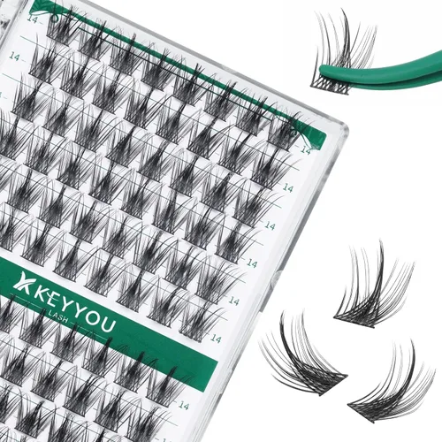 Miniatura 69 de KEYYOU Racimos de pestañas, 96 piezas de extensiones de pestañas DIY, rizado D de 16 mm, negro, realista, no irritante, fácil de colocar en casa