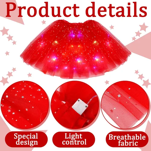 Miniatura 3 de Geyoga 3 piezas de falda esponjosa de Halloween para danza, falda tutú con luz LED, tutú elástico de ballet para niños, disfraz de fiesta
