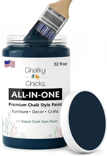 Chalky Chicks - Pintura mate a la tiza, no requiere lijado, 32 onzas líquidas, color azul profundo (Denali), para muebles, pintura todo en uno sin