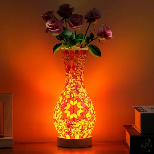 Lámpara turca de mesa con mosaico para decoración de sala de estar o dormitorio con jarrón de vidrio y alimentación USB