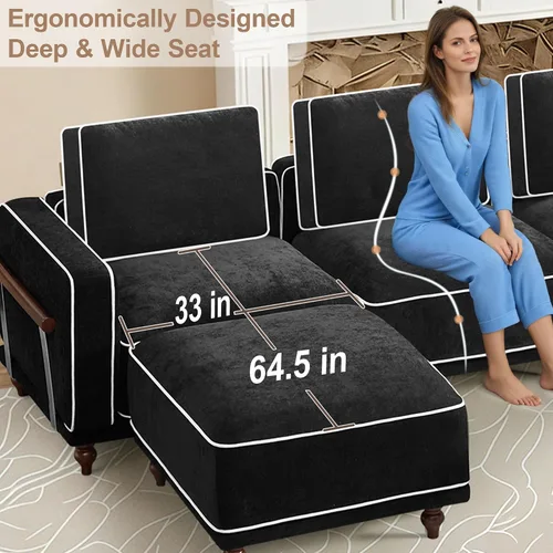 Miniatura 7 de Sofá biplaza modular de 80 pulgadas, sofá modular Cloud con reposabrazos y patas de madera, cómodo sofá tapizado de 2 plazas para sala de estar