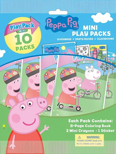Bendon Peppa Pig Mini Play Packs | Bolsas de regalo de Peppa Pig para fiestas | Incluye pequeño libro para colorear, 2 mini crayones y una bolsa de