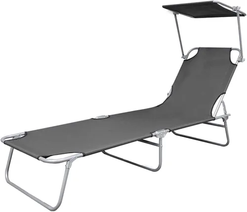 Miniatura 6 de vidaXL Tumbona plegable con toldo, color gris acero