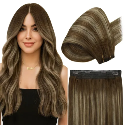 Miniatura 61 de Fshine - Extensiones de cabello humano con clip, de 16 pulgadas, con clip, color marrón chocolate, mezcla de rubio caramelo, extensiones de cabello