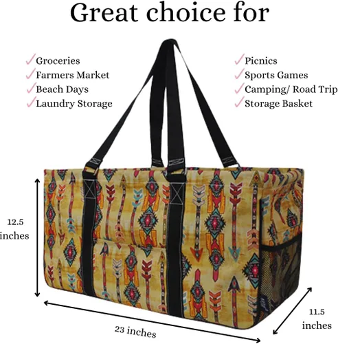 Miniatura 436 de NGIL Bolsa de comestibles reutilizable extra grande plegable de gran tamaño para comestibles, almacenamiento, picnic, playa, Bronco-negro occidental