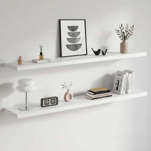 Miniatura 22 de Homeforia Estante flotante blanco de 48 pulgadas, estantes flotantes de madera maciza de alta gama de 48 pulgadas de largo para montaje en pared