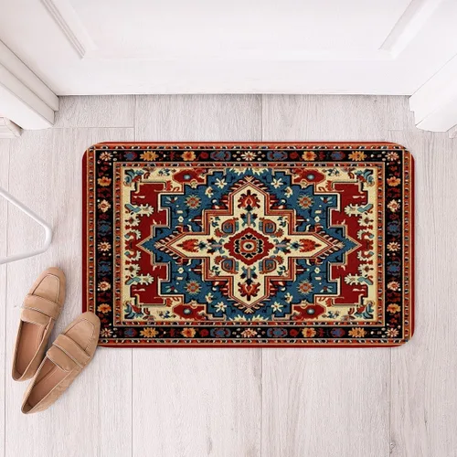 Miniatura 2 de Erosebridal Alfombras de baño vintage art decó, alfombra de baño antideslizante con medallón oriental rojo, 16 x 24 pulgadas, estilo bohemio, turco