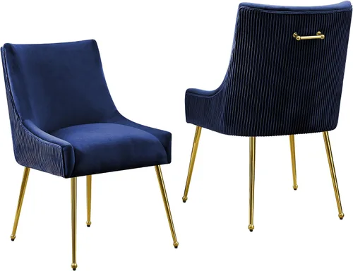 Miniatura 17 de WUTUTUEE Juego de 2 sillas de comedor de terciopelo, patas doradas, sillas decorativas tapizadas de terciopelo, diseño de respaldo plisado y asa