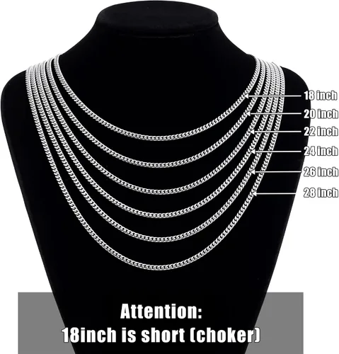 Miniatura 8 de Fiusem Cadena de eslabones cubanos en tono plateado de 0.157 in para hombres, collares de cadena de acero inoxidable para hombres, mujeres y niños