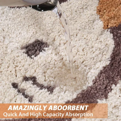 Miniatura 3 de Ankah Tapete para ducha, bañera, baño, alfombra de baño, antideslizante, absorbente, diseño adorable con imagen de gato, tapete suave seco, Beige