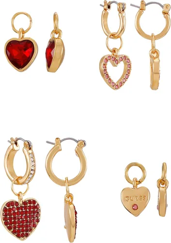Miniatura 2 de GUESS Goldtone - Mini aretes de aro Huggie con dijes de corazón intercambiables, Vidrio, cristal