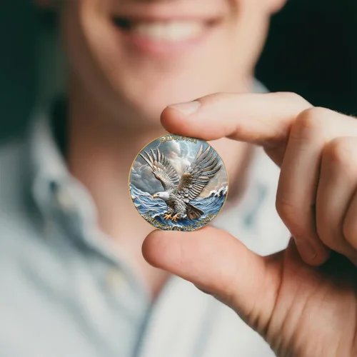 Miniatura 5 de Moneda de desafío de águila 3D de doble cara de aleación de zinc de 1.57 pulgadas, diseño inspirador colorido con Isaías 40:31, tema de fuerza