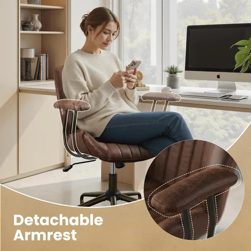 Miniatura 9 de Silla de escritorio de oficina en casa, silla de oficina moderna de mediados de siglo con soporte lumbar ajustable, silla ejecutiva de altura Marrón